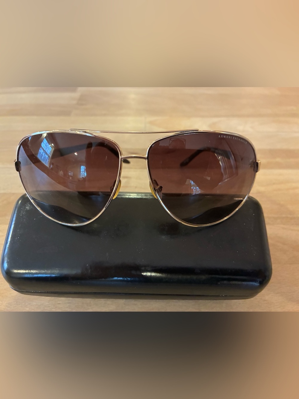 Armani Exchange Gold Frame Large Aviator Sunglasses Temple Arm